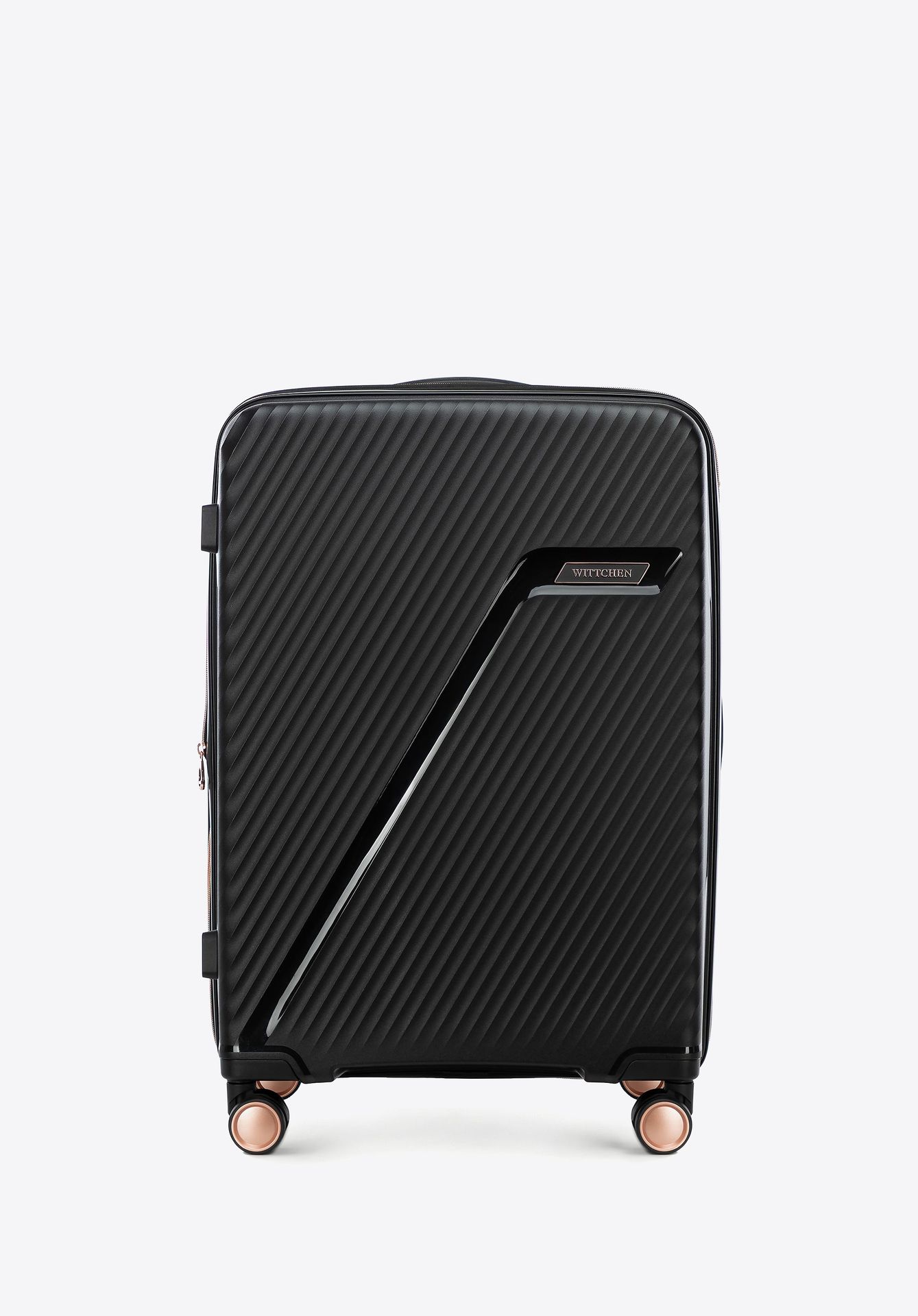 Średnia walizka z polipropylenu w ukośne pasy czarno - złota