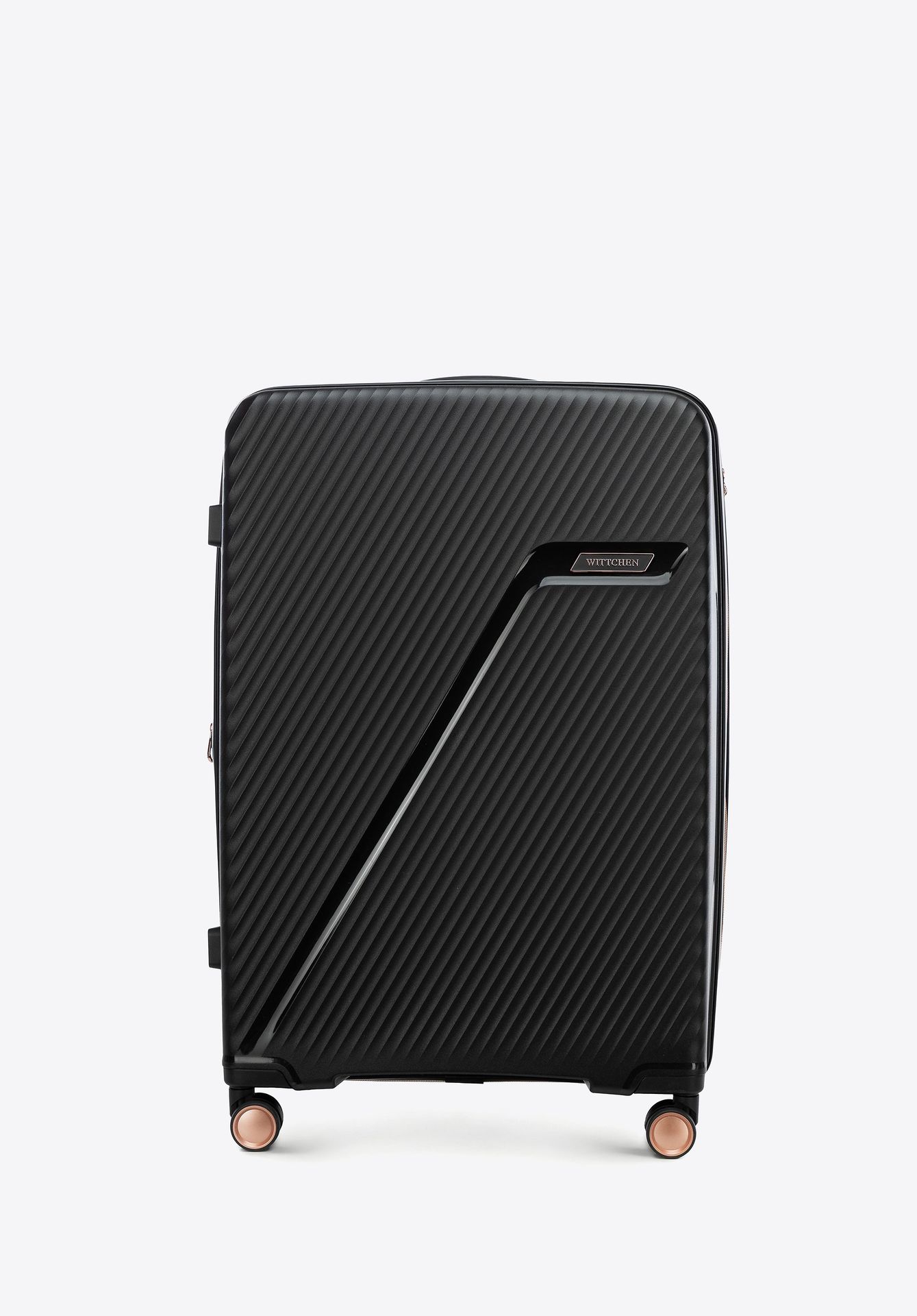 Duża walizka z polipropylenu w ukośne pasy czarno - złota