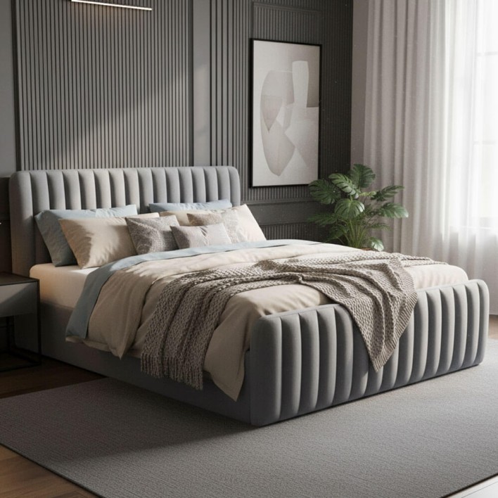 Łóżko tapicerowane z pojemnikiem GALLA 180x200 Welur Szary #15