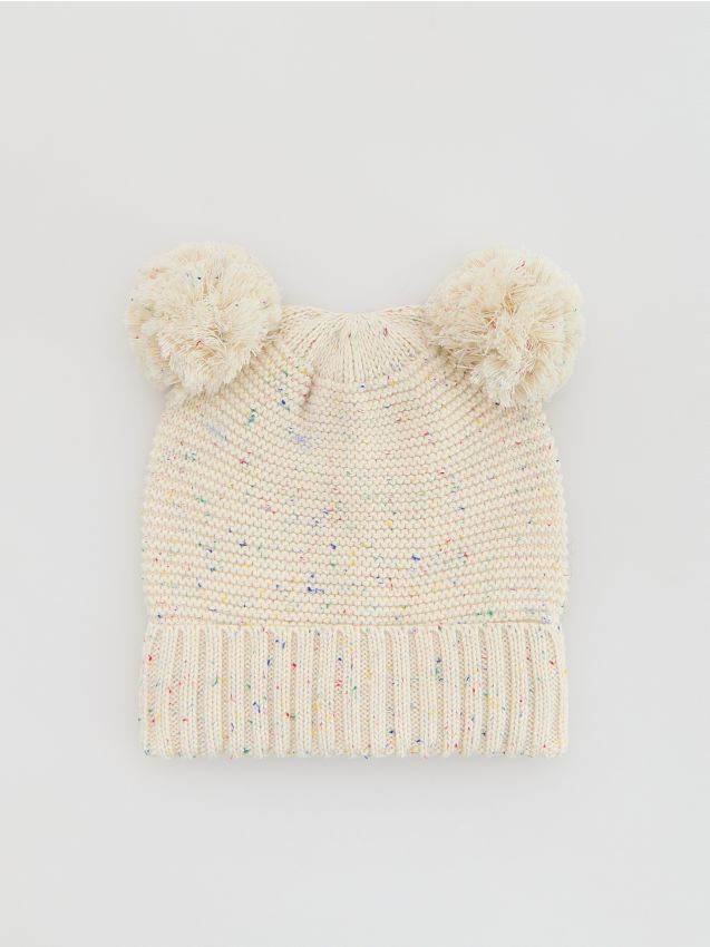 Reserved - Bawełniana czapka z uszkami - złamana biel