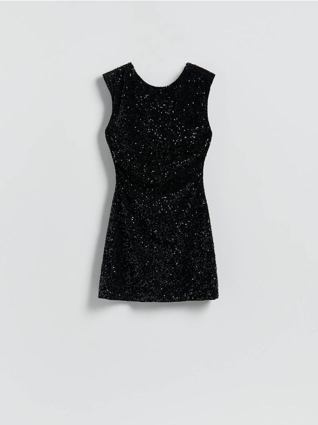 Reserved - Cekinowa sukienka mini - czarny