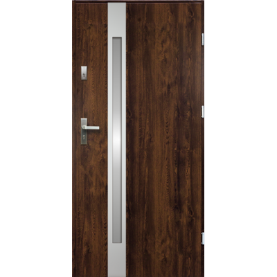 Drzwi zewnętrzne TEMIDAS lakomat inox ciemny orzech 90 prawe RADEX