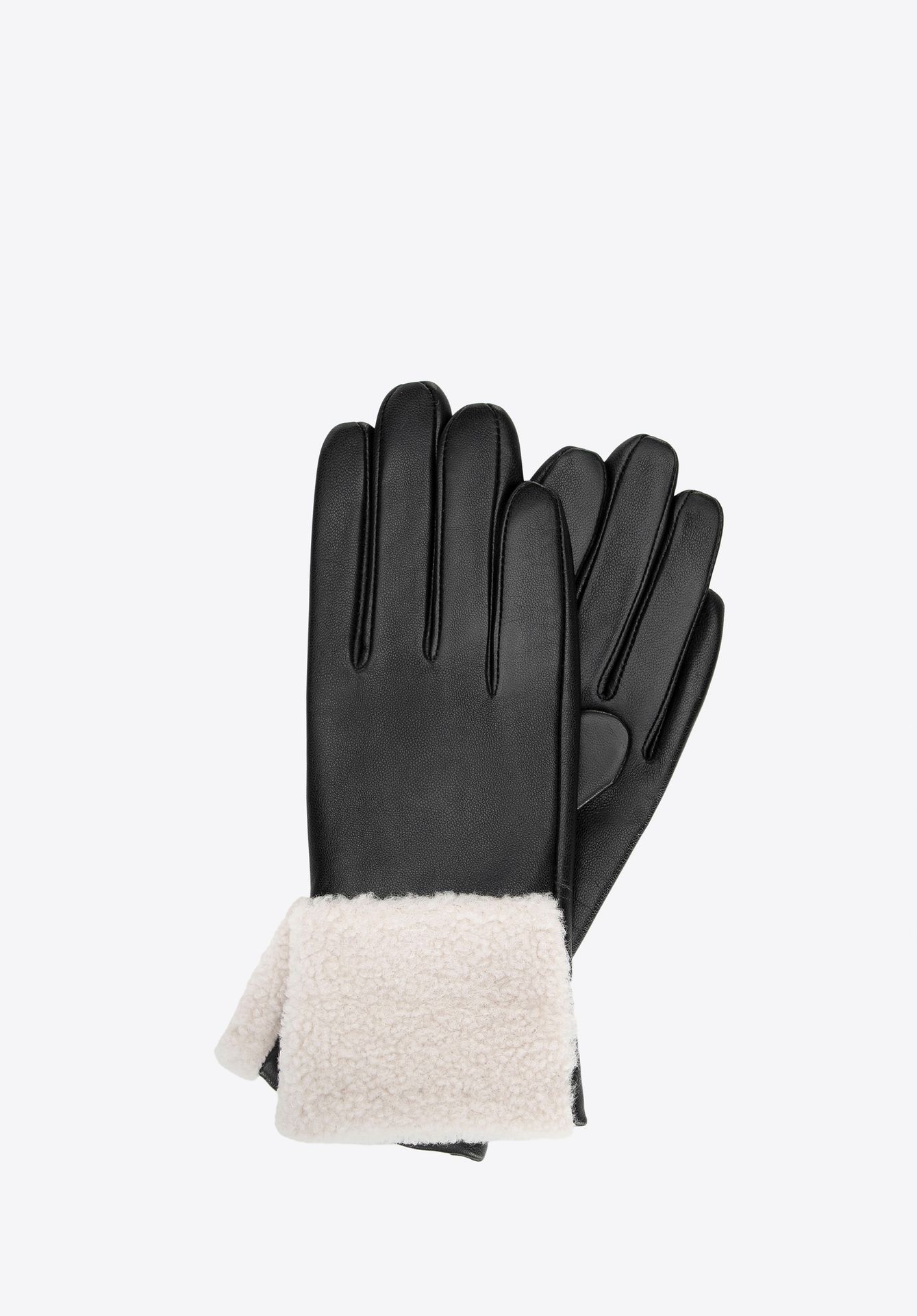 Damskie rękawiczki ocieplane z ozdobnym mankietem czarno - kremowe