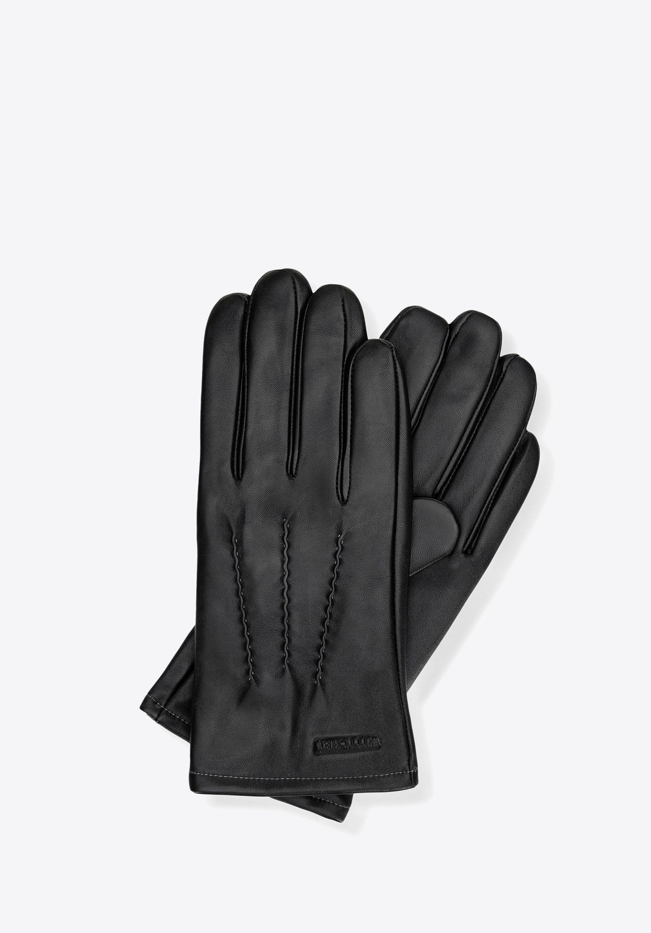 Skórzane rękawiczki męskie z przeszyciami czarne