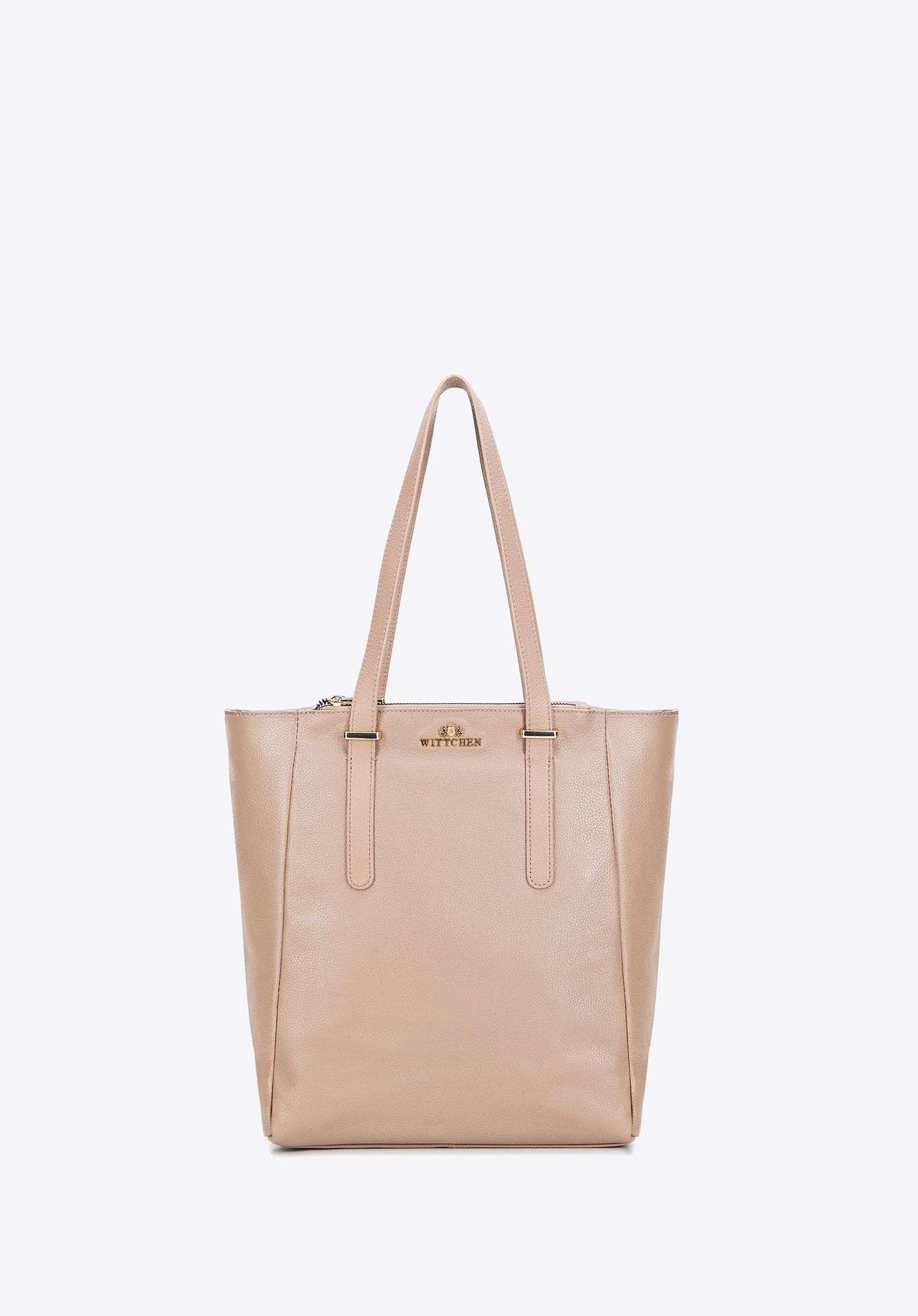 Damska shopperka ze skóry naturalnej o fakturze groszkowej beżowa