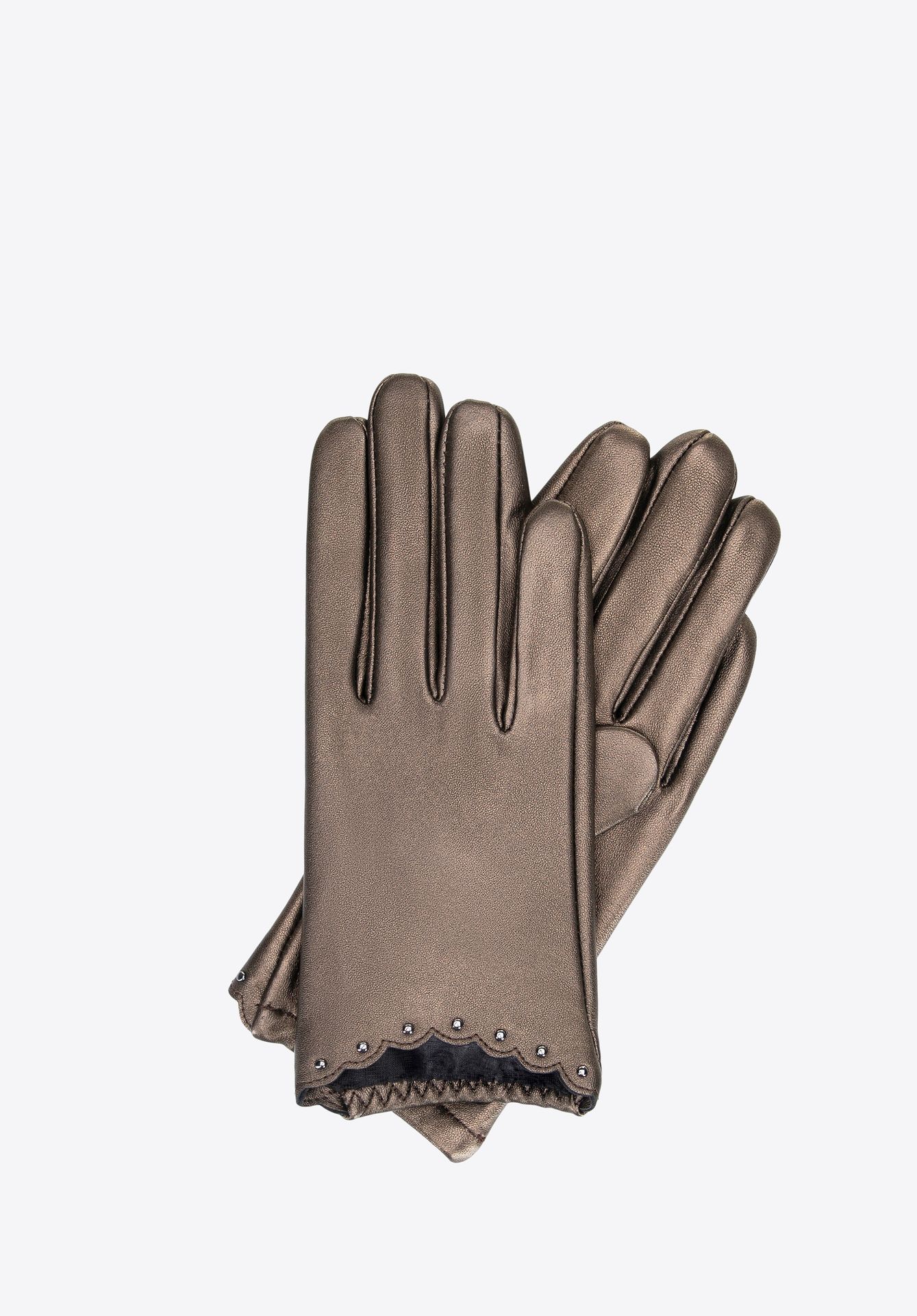 Damskie rękawiczki skórzane z nitami złote