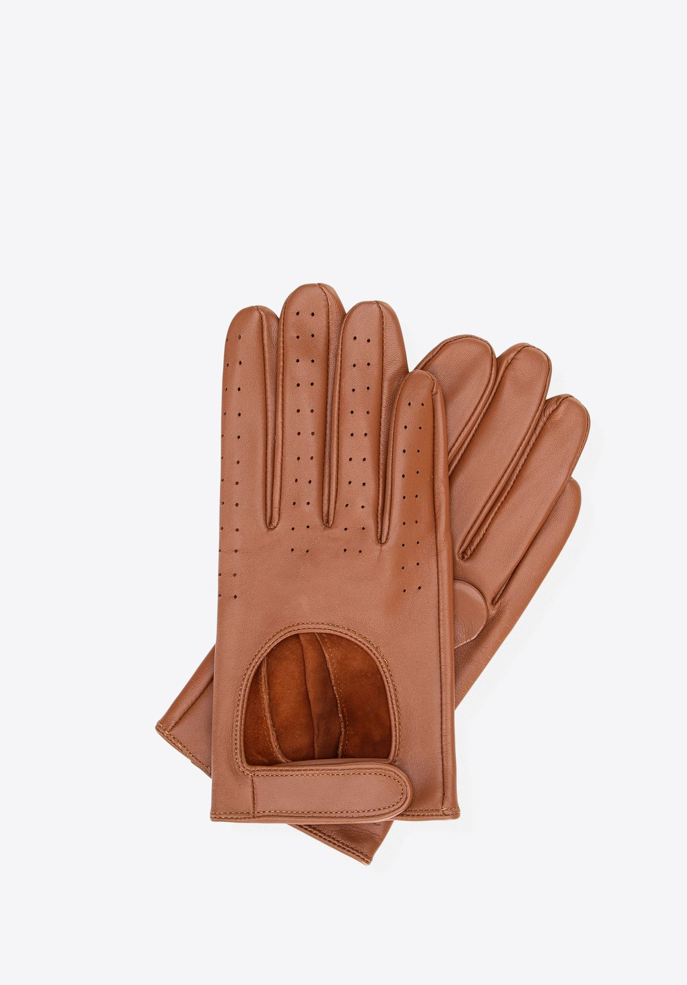 Damskie rękawiczki samochodowe skórzane brązowe