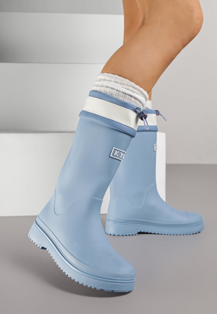 Niebieskie Kalosze ze Ściąganą Cholewką i Napisem Oveslia