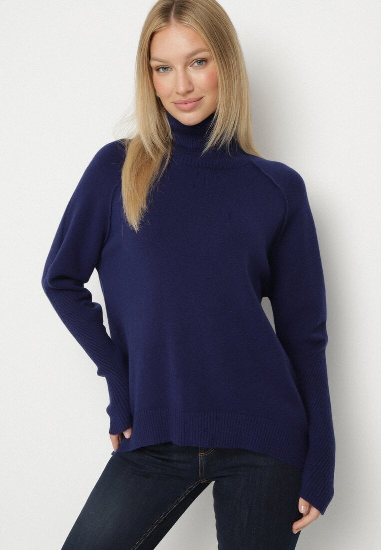 Granatowy Klasyczny Golf z Dodatkiem Kaszmiru Zoirmosa