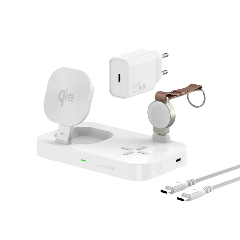 4smarts 540994 ładowarka do urządzeń przenośnych Słuchawki, Smartfon, Smartwatch Biały DC, USB Bezprzewodowe ładowanie Szybkie ładowanie Wewnętrzna