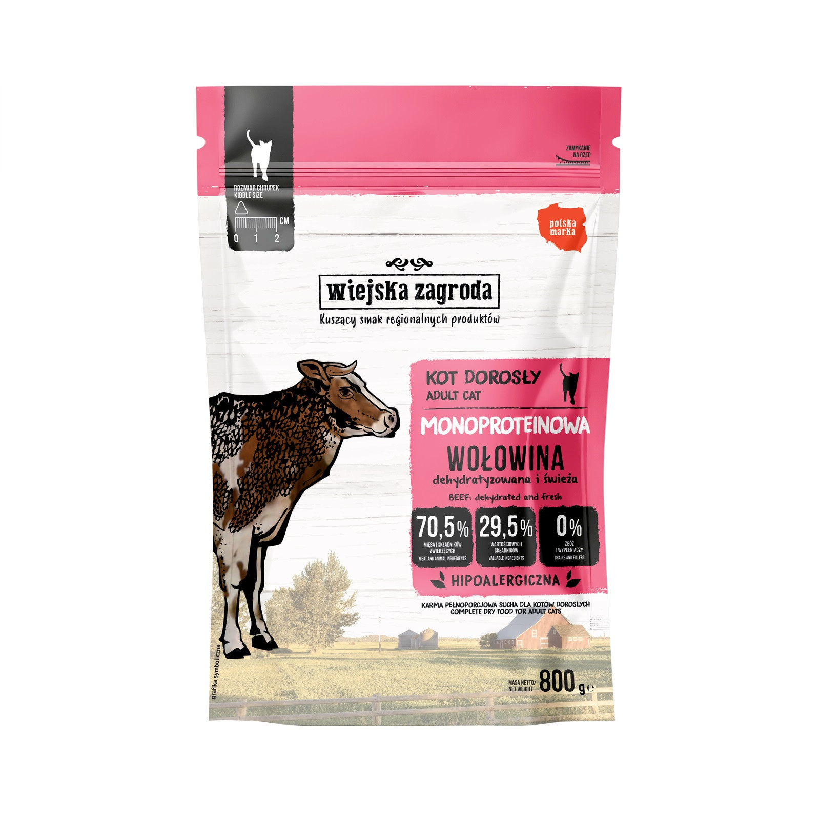 WIEJSKA ZAGRODA Monoproteinowa Wołowina - sucha karma dla kota - 800g