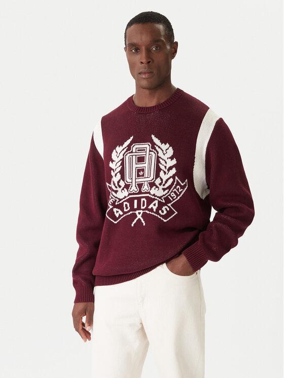 adidas Sweter JX8215 Bordowy Regular Fit