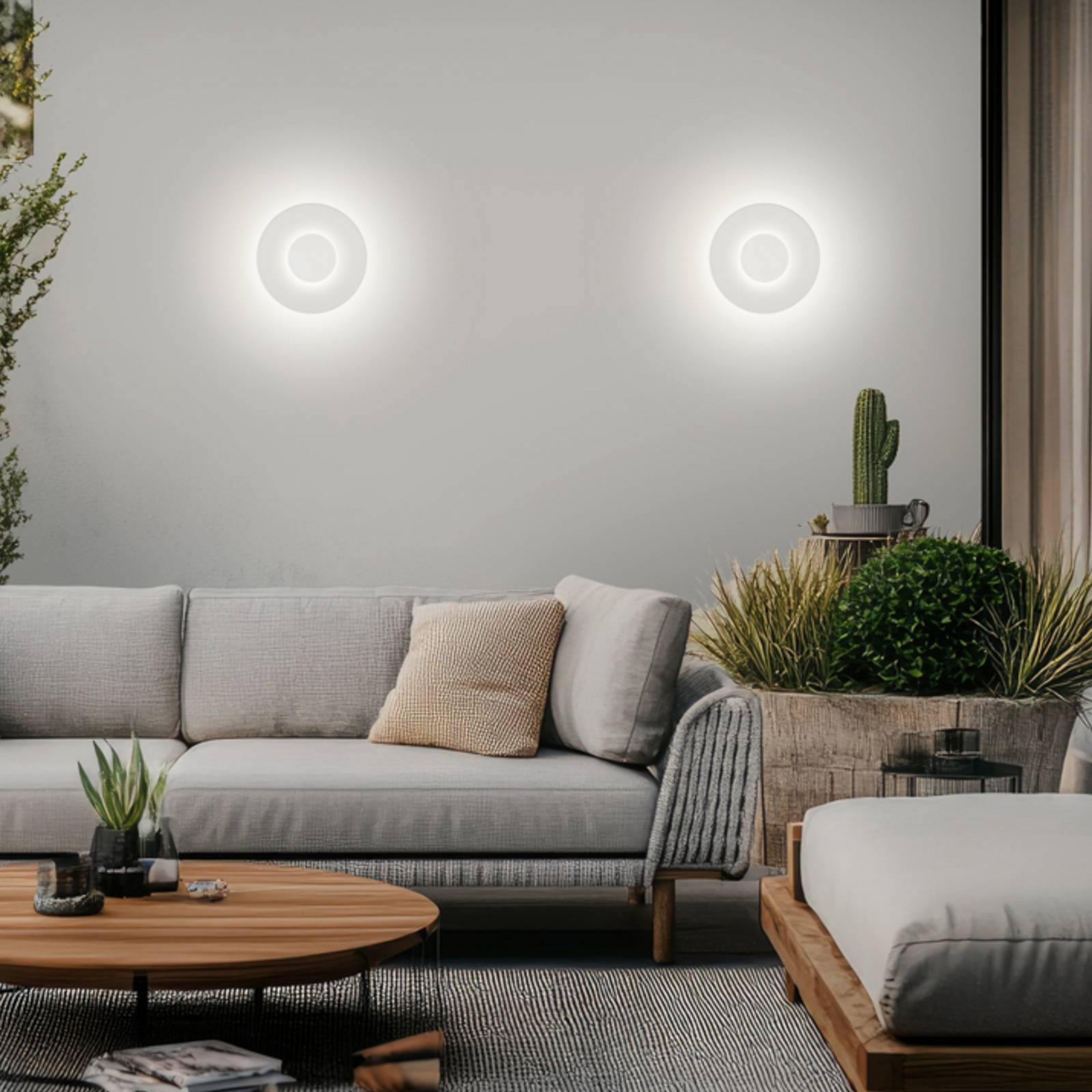 Helestra Kinkiet zewnętrzny LED BUD, możliwość ściemniania, biały / opal, aluminium, nowoczesny