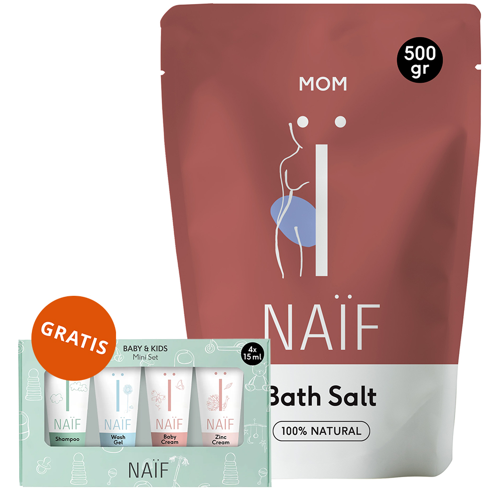 Naif Mom, sól magnezowa do kąpieli dla kobiet w ciąży i mam, 500 g + zestaw mini Naif Baby&Kids, 4 x 15 ml gratis