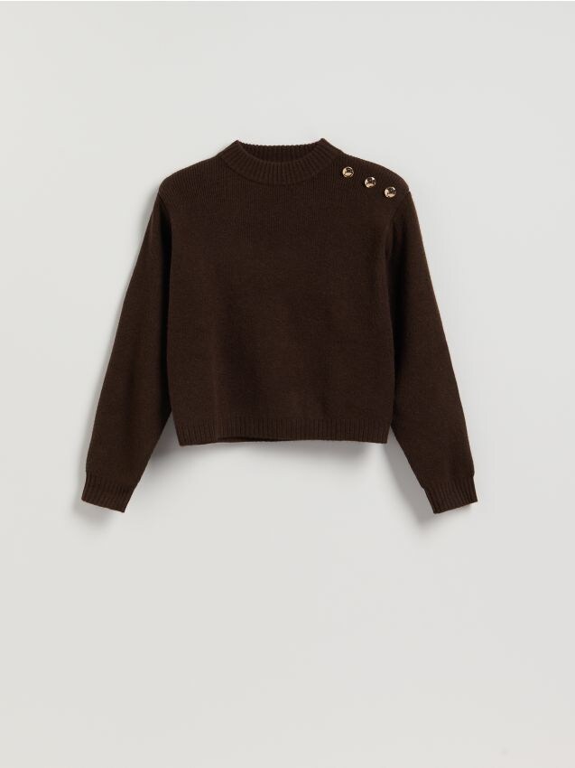 Reserved - Sweter z poduszkami na ramionach - ciemnobrązowy