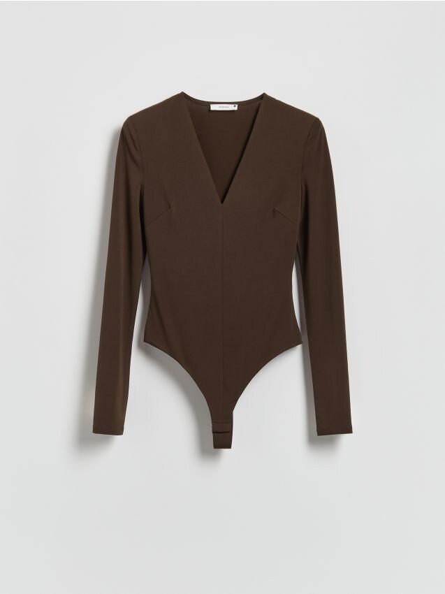 Reserved - Body z długim rękawem - ciemnobrązowy