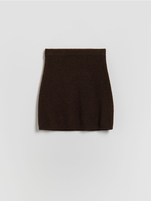 Reserved - Dzianinowa spódnica z domieszką wełny - brązowy