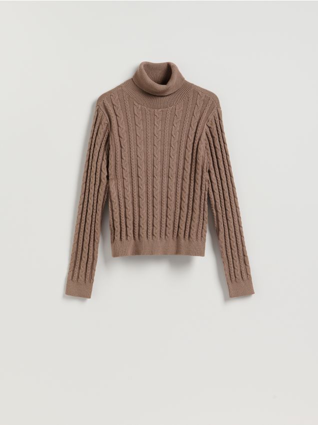 Reserved - Golf z dekoracyjnym splotem - brązowy