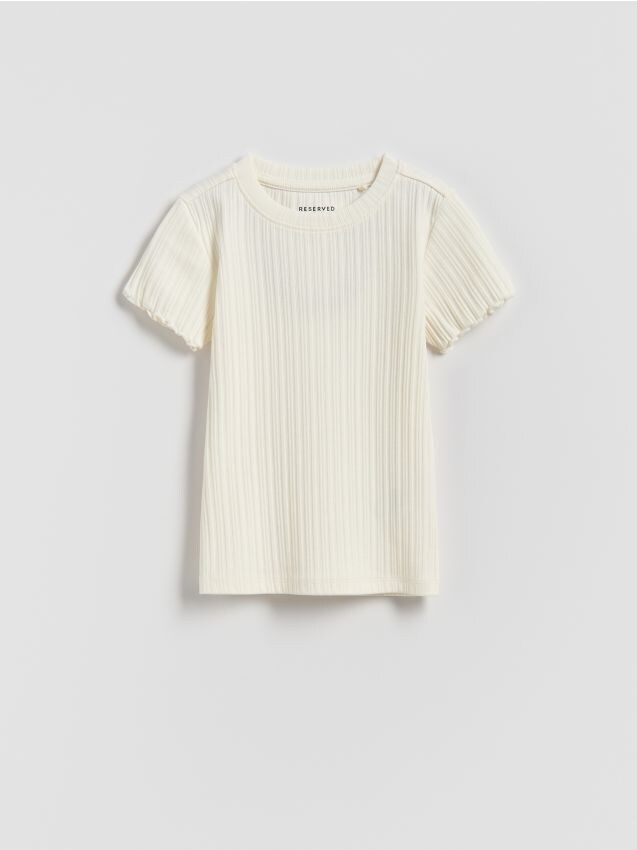 Reserved - Bawełniana bluzka w prążki - złamana biel