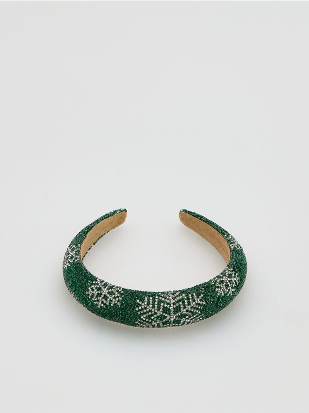 Reserved - Opaska z kryształkami - ciemnozielony