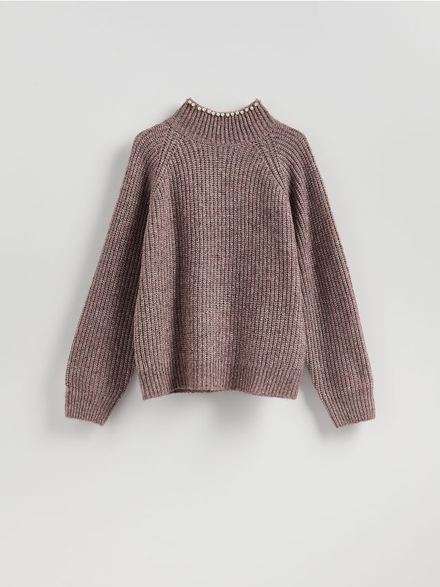 Reserved - Sweter z metalizowaną nicią - jasnofioletowy