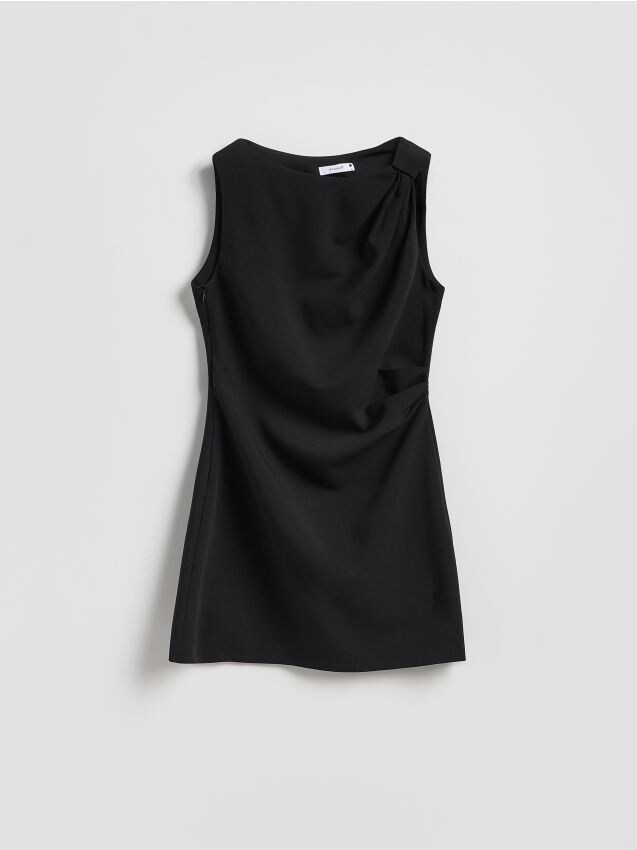 Reserved - Sukienka mini z drapowaniem - czarny