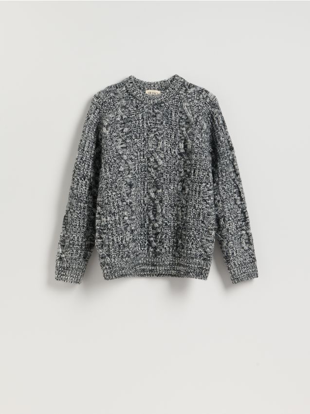 Reserved - Wełniany sweter o warkoczowym splocie - wielobarwny