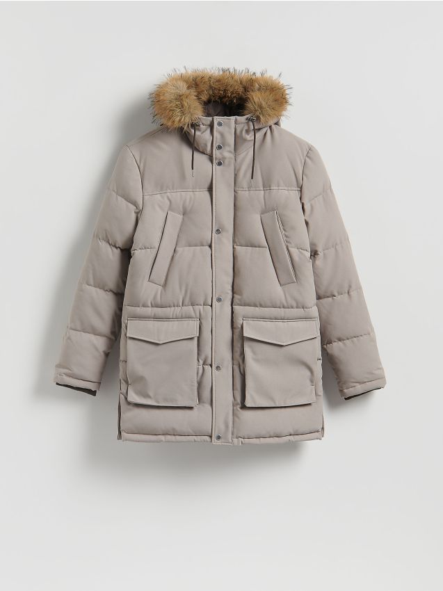 Reserved - Pikowana parka z kapturem - beżowy