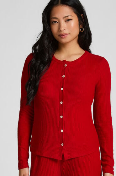 Hunkemöller CARDIGAN LS BRUSHED JERSEY RIB Czerwony