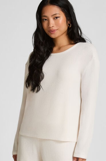 Hunkemöller Piżamowy top z dżerseju z długimi rękawami Biały