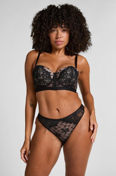 Hunkemöller Stringi Lou z wysokim wycięciem Czarny