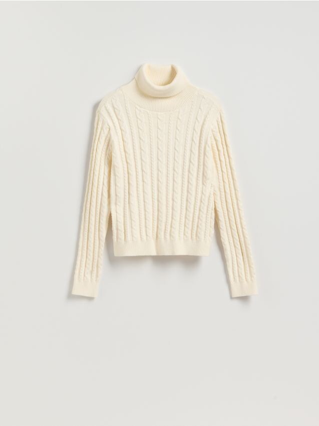 Reserved - Golf z dekoracyjnym splotem - kremowy