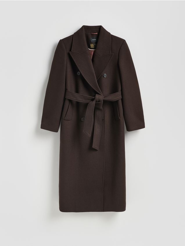 Opinie o Reserved - Płaszcz z wełną Manteco - ciemnobrązowy