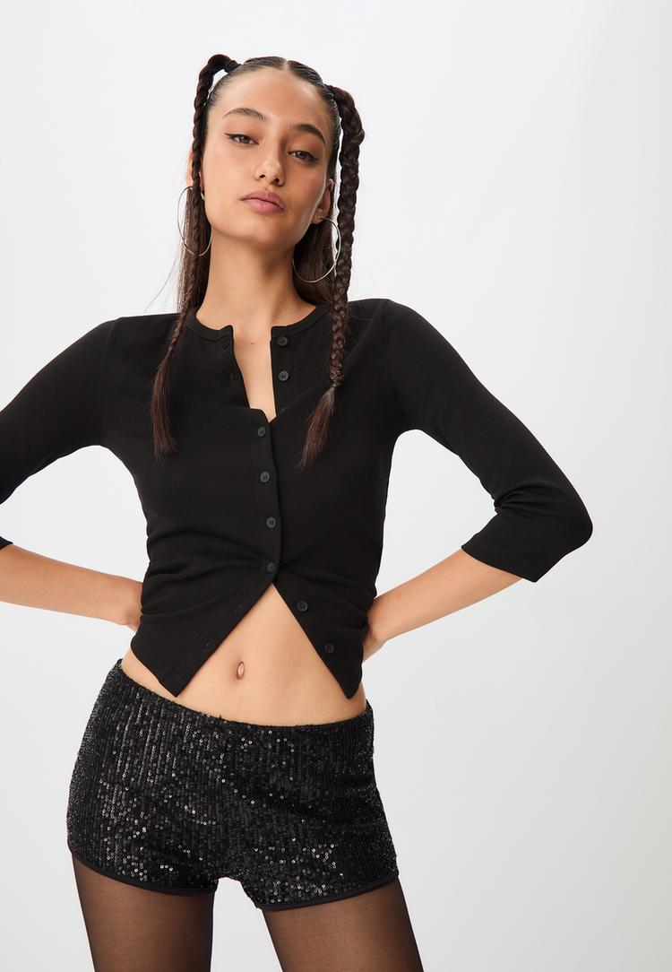 Stradivarius Mini spodenki cekinowe Czarny XL