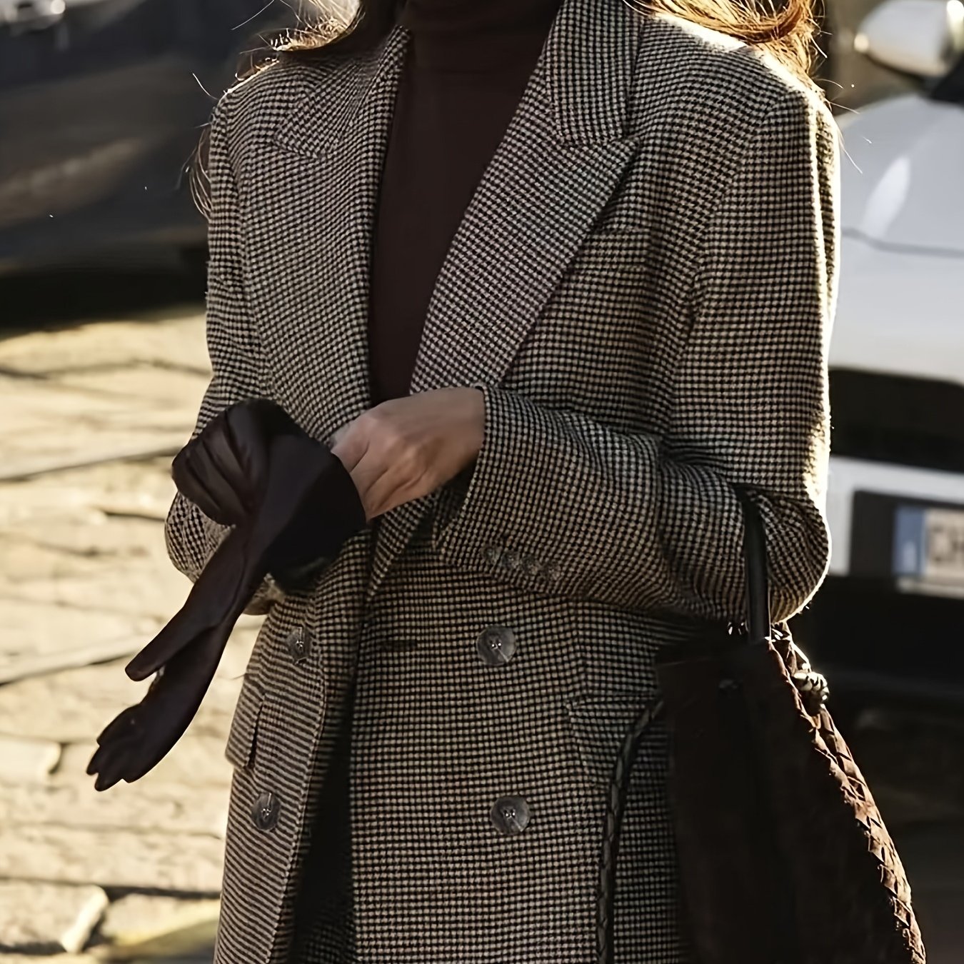 TEMU Elegancka damska marynarka w stylu brytyjskim - dwurzędowa marynarka w pełnu, strukturyzowany kołnierz i długa długość, możliwość prania w