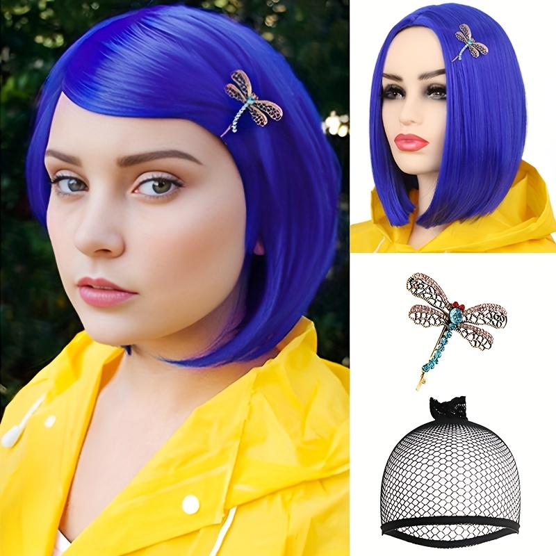 TEMU Kolorowa 12-calowa Peruka Głębokim Błękicie, Inspirowana Filmami – Zestaw z Klipsami i Siatką dla Kobiet, Idealna na Cosplay, Przebrania