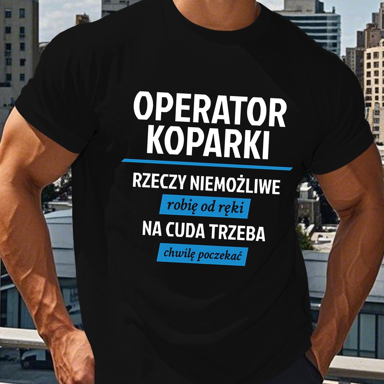TEMU Męska letnia koszulka z polskim operatorem koparki - krótki rękaw, okrągły dekolt, lekki poliestr, geometryczny wzór, regularny krój, modny top