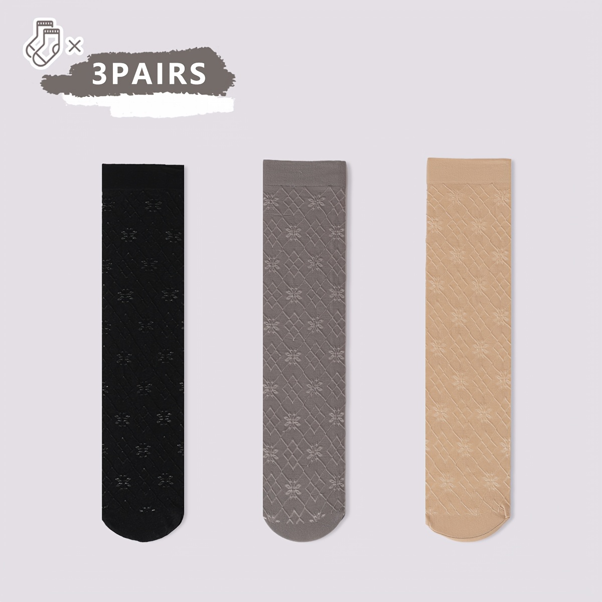 TEMU 3 Pary Damskich Skarpetek z Kwiatowym Wzorem - Zapięcie na Rzep, Elastyczne Skarpety do Połowy Łydki z Oddychającymi Mesh, Tylko Pranie Ręczne,