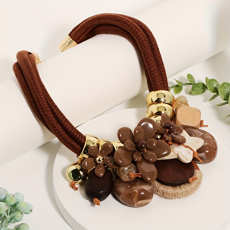 TEMU 1 szt. Naszyjnik z Wisiorkiem w Stylu Boho - Geometryczne Motywy Kwiatowe, Kolorowe Kamienie, Złote Akcenty, Lekka i Trwała Biżuteria na Codzień