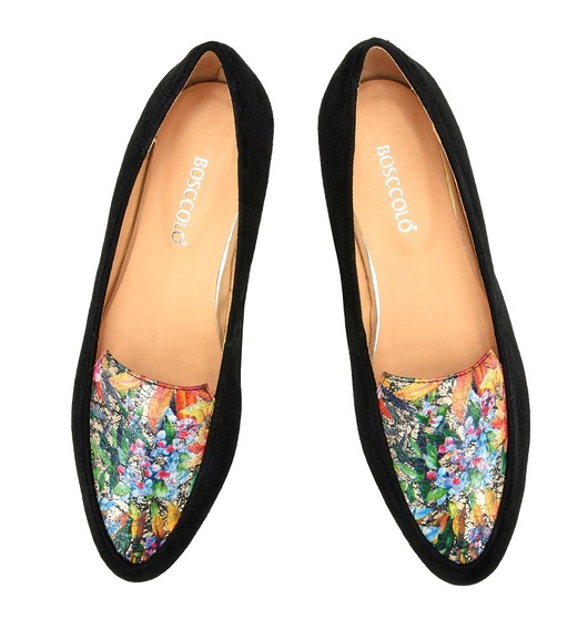 Mokasyny Skórzane w kwiaty (5209)