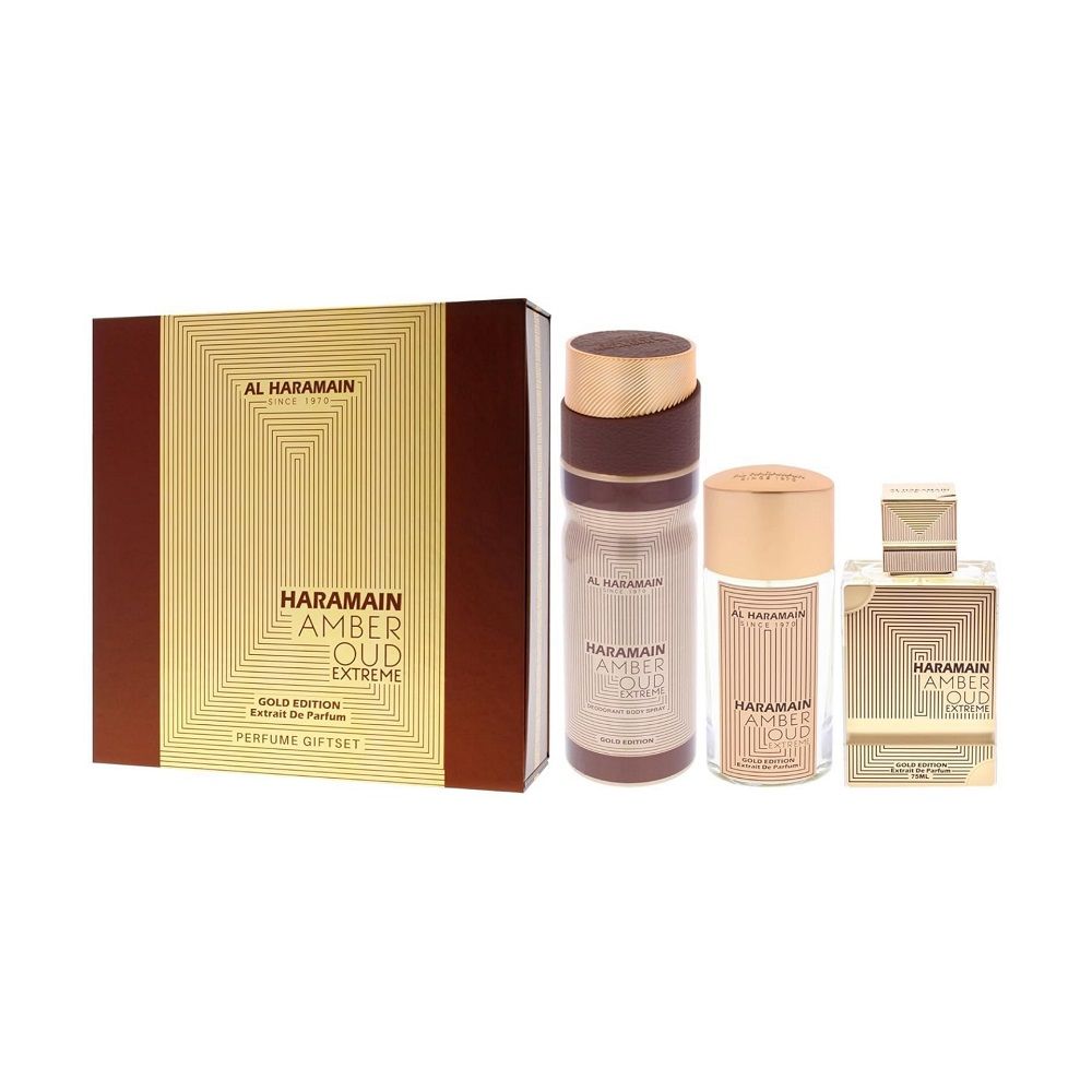 SET AL HARAMAIN Amber Oud Gold Edition Extreme Perfumes EDP spray 75ml + EDP spray 30ml + DEO spray 200ml