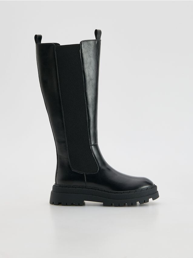 Reserved - Kozaki z elastyczną cholewką - czarny