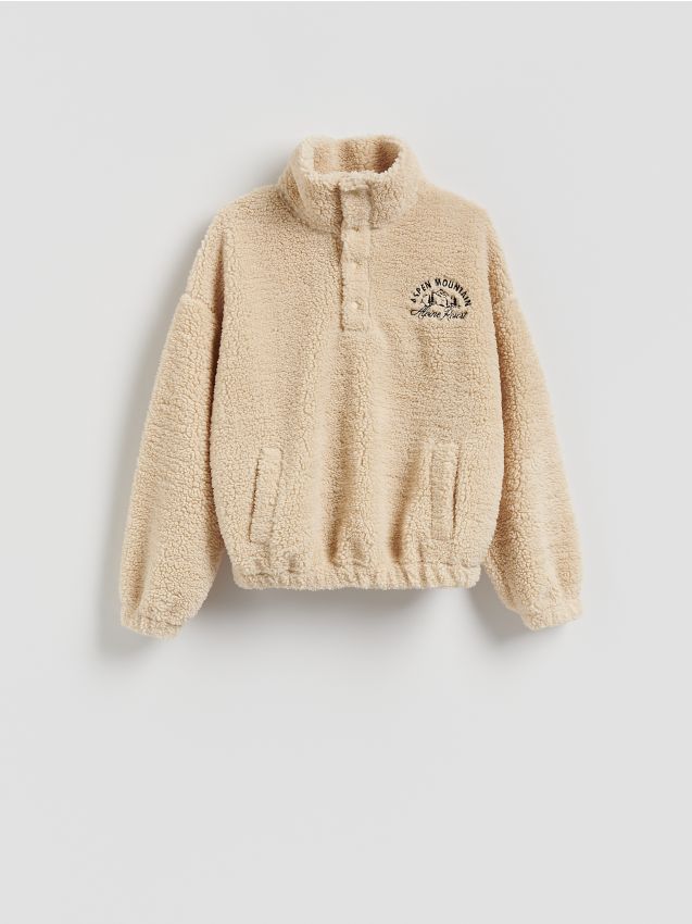 Reserved - Bluza sherpa ze stójką - beżowy