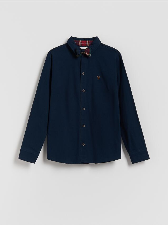 Reserved - Bawełniana koszula z muszką - granatowy