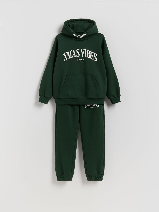 Reserved - Bawełniany komplet z nadrukiem - ciemnozielony