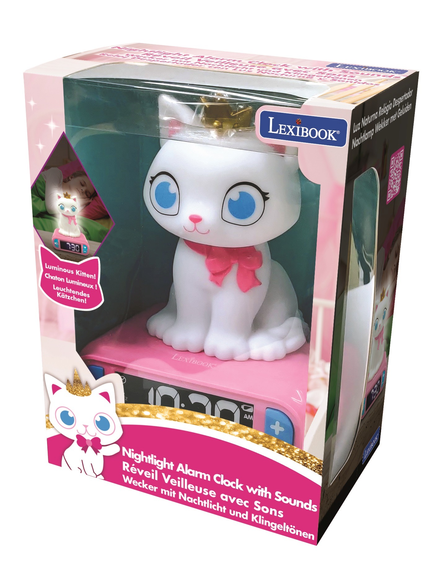 Lexibook Budzik cyfrowy z lampką nocną Kot i efektami dźwiękowymi Rl800kt