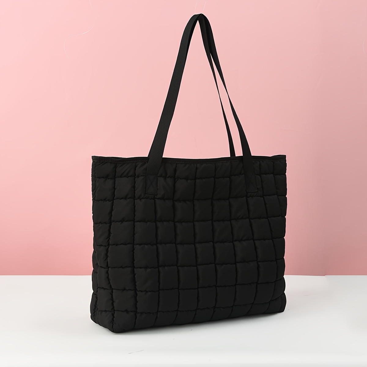 TEMU Elegancka Czarna Torebka Quiltowana - Przestronna Hobo z Zamkiem Błyskawicznym na Codzienne Dojazdy i Podróże, Torba Podróżna