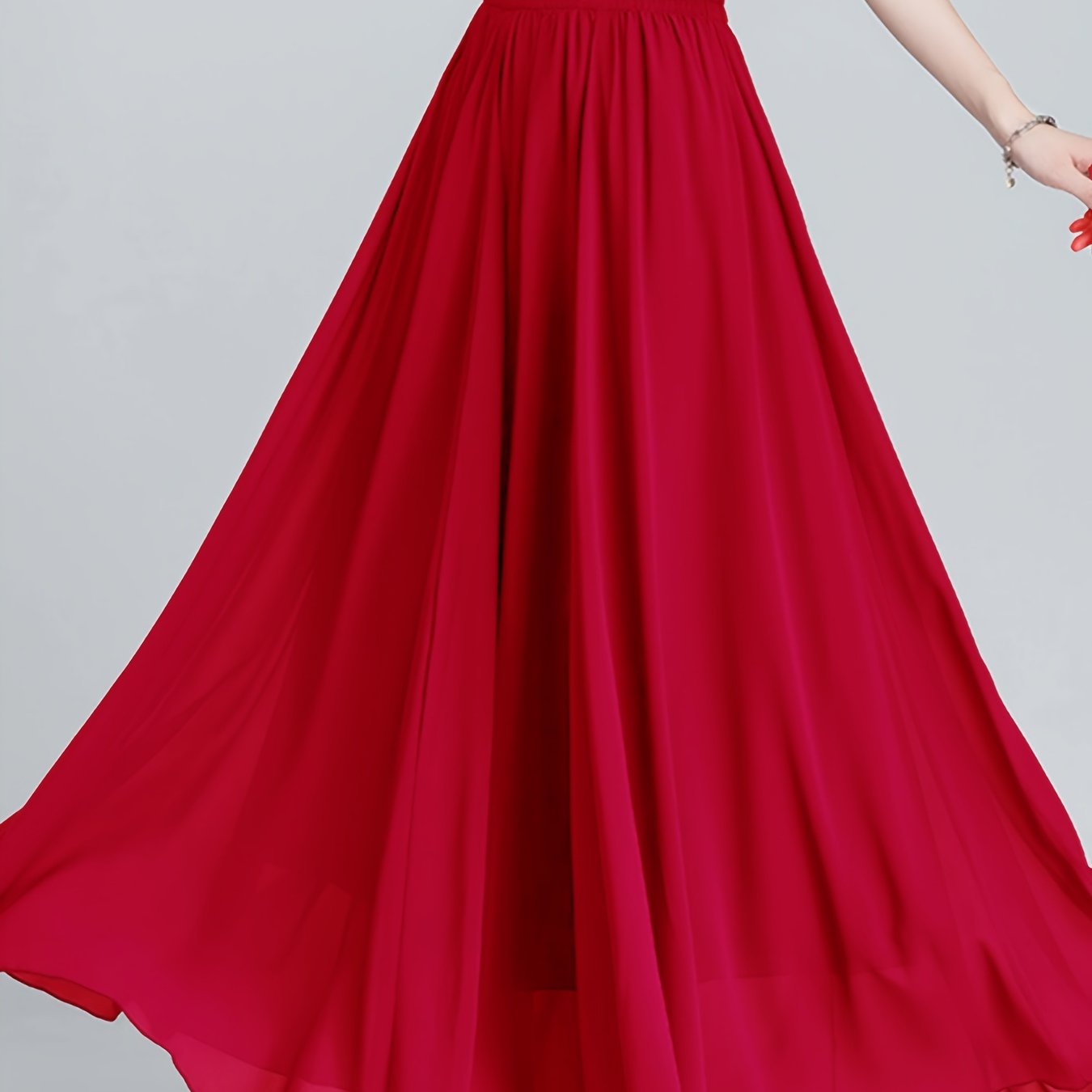 TEMU Elegancka Damska Spódnica z Wysokim Stanem z Szyfonu - Wyszczuplająca Silueta A-Linii, Płynna Spódnica Tańcowa z Falbanką, Poliester, Możliwość