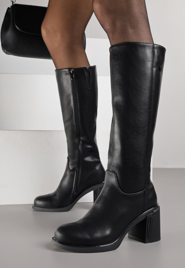 Czarne Skórzane Kozaki VICES na Obcasie Fezunda