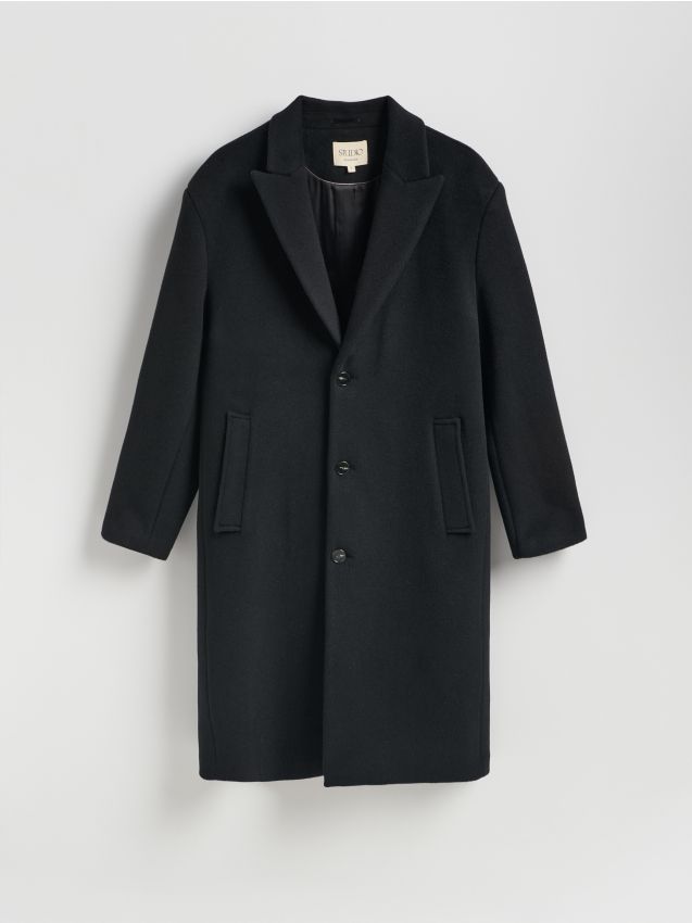 Reserved - Wełniany płaszcz - czarny